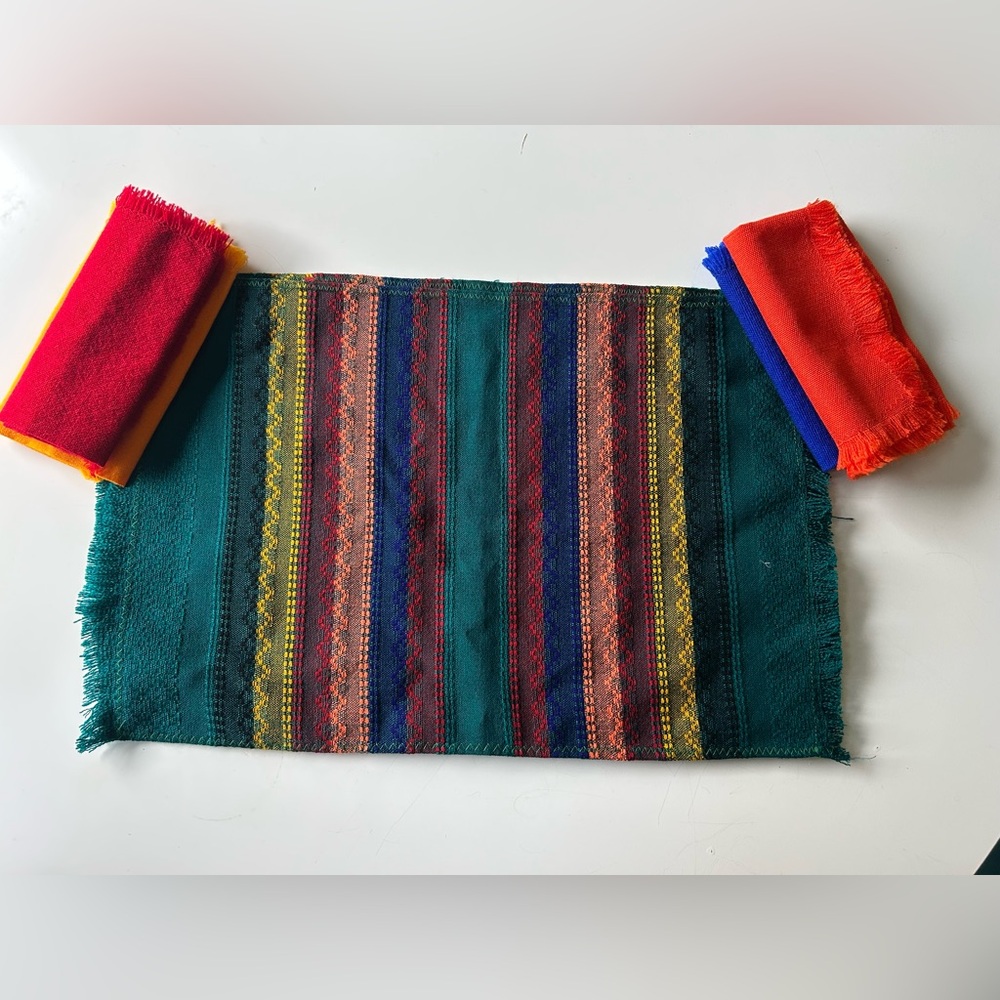 Colorful Fiesta Made In Mexico Fabric Placemats & Napkin Home Decor Set